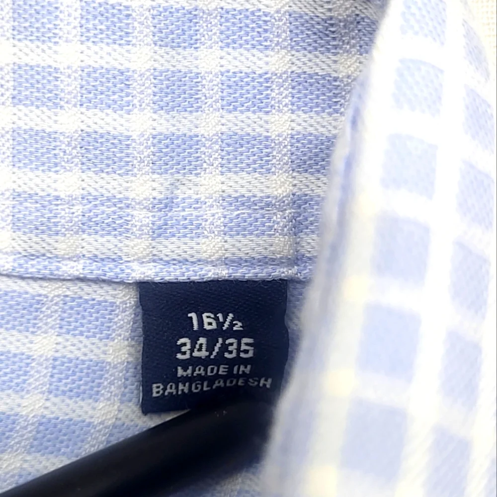 Chaps Men's Comfort Fit Wrinkle Free Blue/White‎ Plaid Dress Shirt Size 34/35